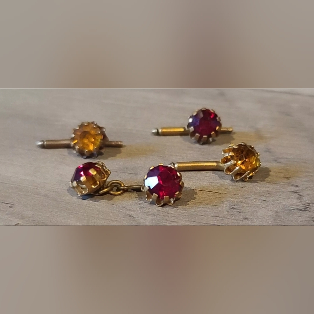 Vintage Yellow And Red Shirt Studs And a Cufflink [ Read Details ]